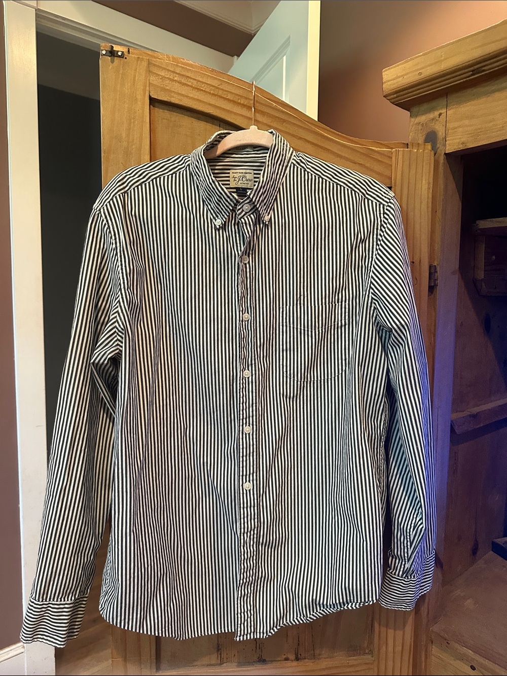 J. Crew Men’s Black and White Striped Button-Down Shirt